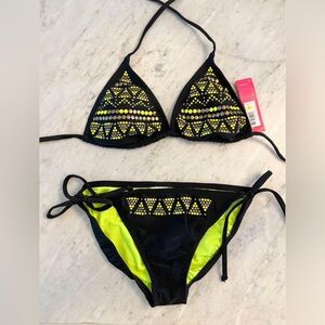Black & neon green studded bikini set triangle Target xhilaration size small NWT